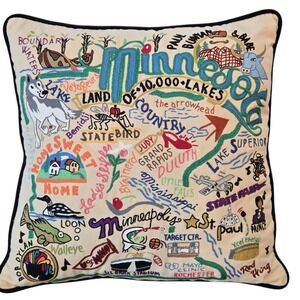 Catstudio Throw Pillow Minnesota 2019 19 inch Hand Embroidered Cotton Lake Cabin